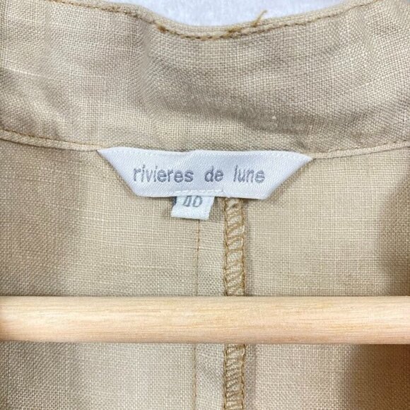 Rivieres de Lune 3/4 Sleeve Open Cuff 100% Linen Midi Dress Light Beige - Picture 8 of 10